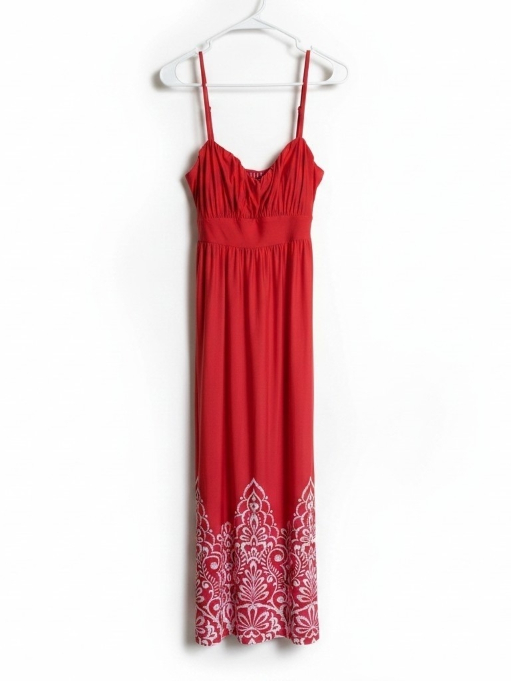 Elle Orange Maxi Dress with White Patterned Hem